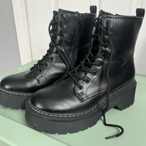 Black Lace-Up Platform Boots